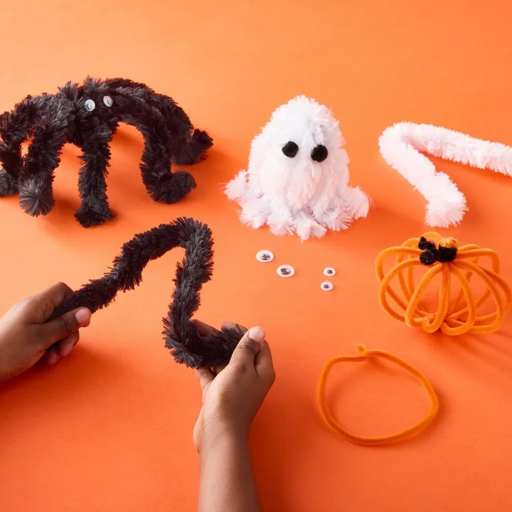 Chenille stem ghost and spider crafts