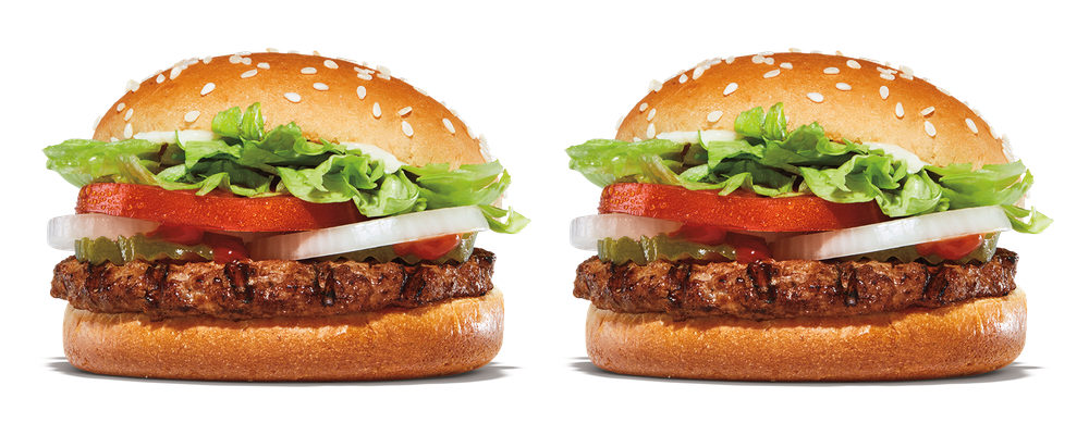 Two Burger King Whopper Jr. sandwiches