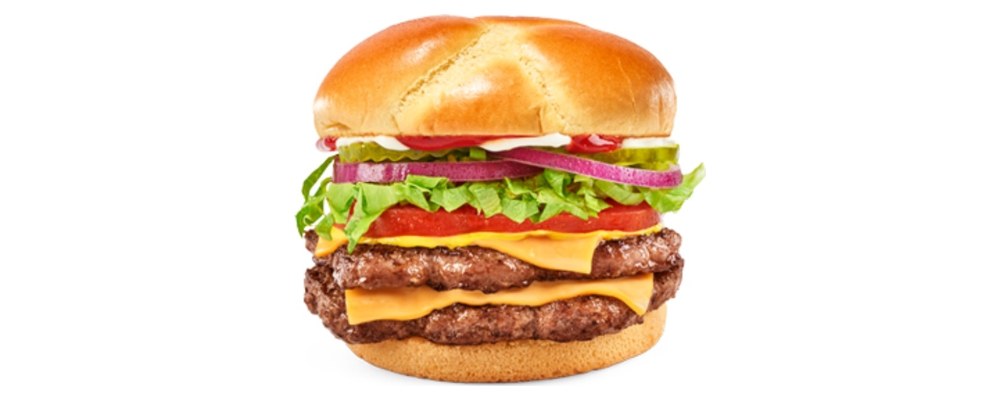 A Checkers & Rally's Big Buford burger with two beef patties, cheese, lettuce, tomato and onion