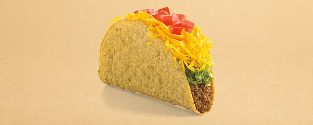 The Del Taco: a crunchy taco with beef, lettuce, cheddar and tomatoes