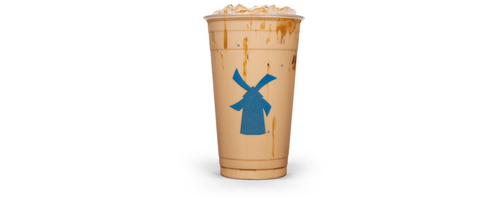A Dutch Bros Golden Eagle Protein iced coffee with the blue windmill logo