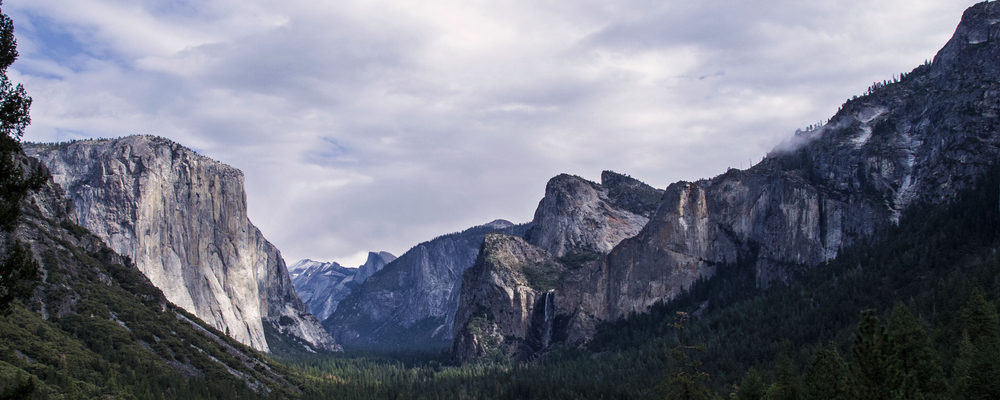 Yosemite Valley from Tunnel View, with granite cliffs framing the forested valley