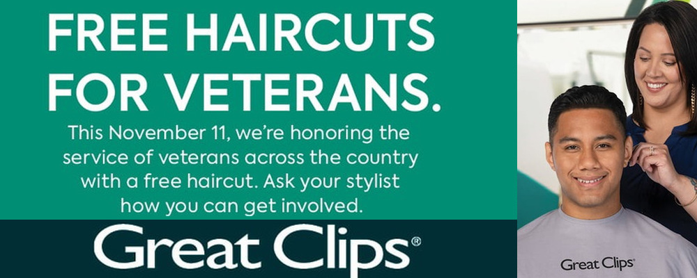 Great Clips Veterans Day artwork showing a veteran getting a haircut