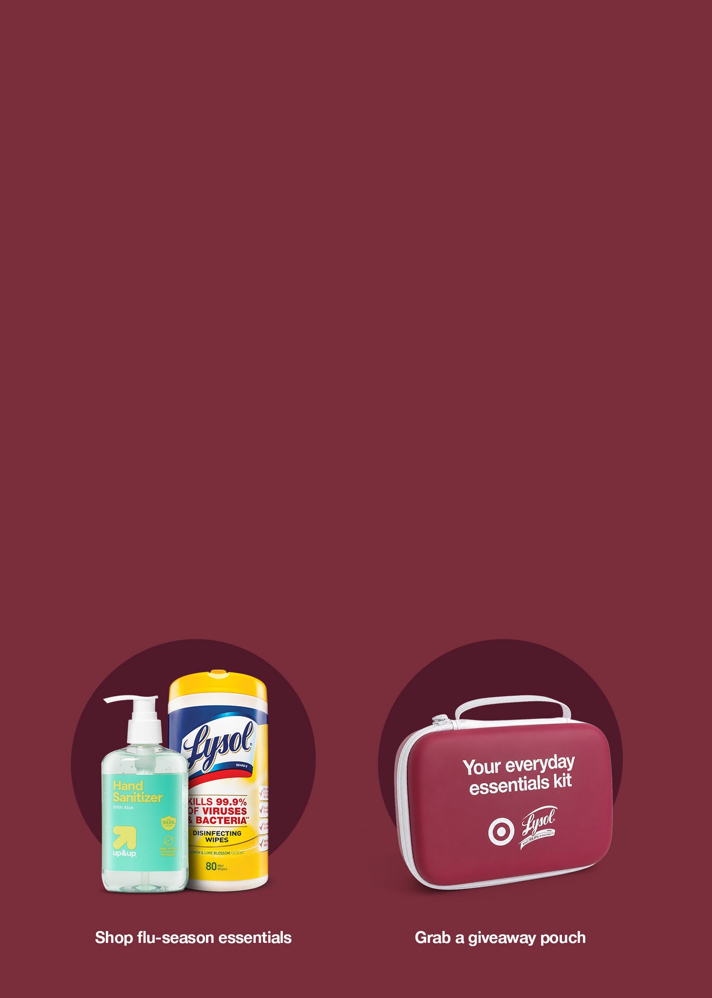 Red Target and Lysol zip case reading 'Your everyday essentials kit'